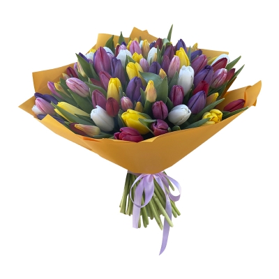 Букет из 51 тюльпана микс — Цветы SFlower – доставка цветочных букетов в Хабаровске. У нас цветы можно купить или заказать с доставкой круглосуточно — 0f752cf0