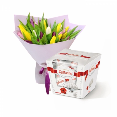 Букет  из 25 тюльпанов и Raffaello  — Цветы SFlower – доставка цветочных букетов в Хабаровске. У нас цветы можно купить или заказать с доставкой круглосуточно — 0f810f8c