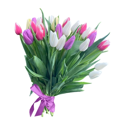 Букет из 35 тюльпанов нежный микс — Цветы SFlower – доставка цветочных букетов в Хабаровске. У нас цветы можно купить или заказать с доставкой круглосуточно — 