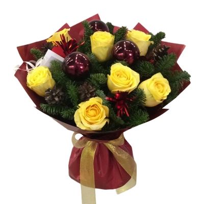 Зимний букет с розами — Цветы SFlower – доставка цветочных букетов в Хабаровске. У нас цветы можно купить или заказать с доставкой круглосуточно — cc81ca28