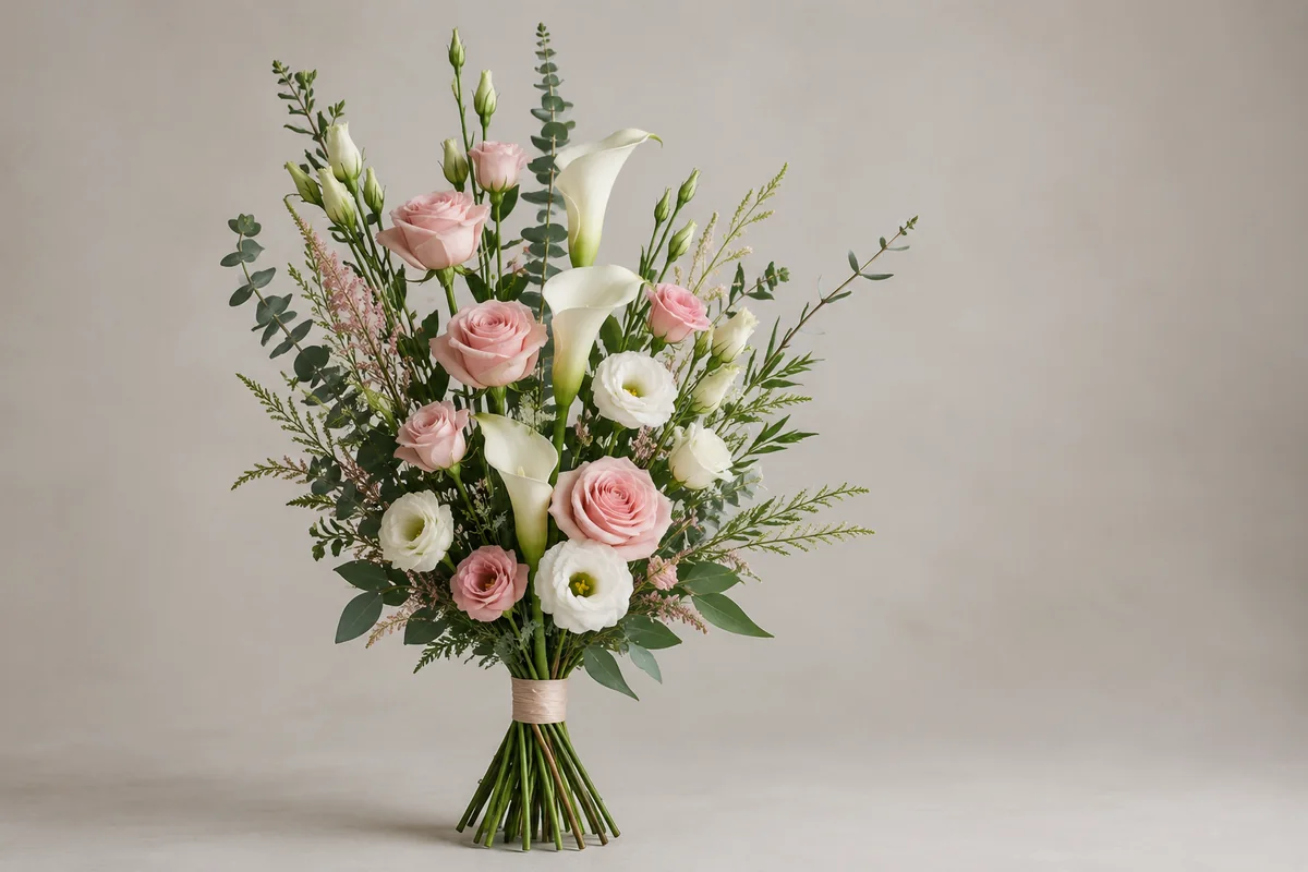 Вертикальный букет с цветами разной высоты