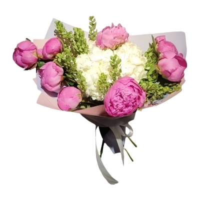 Букет с пионами и гортензией — Цветы SFlower – доставка цветочных букетов в Хабаровске. У нас цветы можно купить или заказать с доставкой круглосуточно — 0c84a497