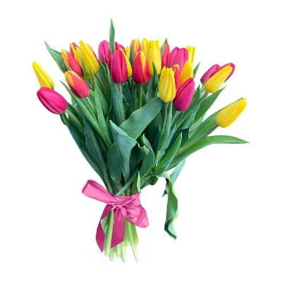 Букет из 35 тюльпанов яркий микс — Цветы SFlower – доставка цветочных букетов в Хабаровске. У нас цветы можно купить или заказать с доставкой круглосуточно — 