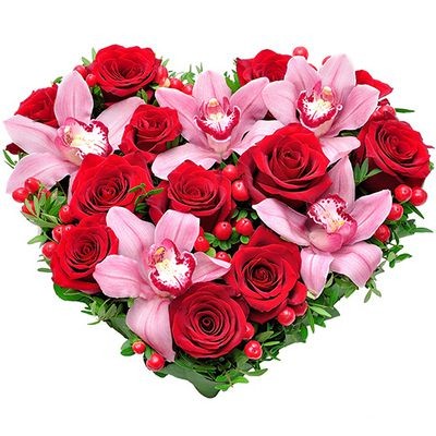 Букет из роз и орхидей в форме сердца
