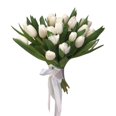 Букет белых тюльпанов — Цветы SFlower – доставка цветочных букетов в Хабаровске. У нас цветы можно купить или заказать с доставкой круглосуточно — 2dab29c5