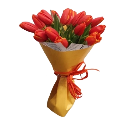 Букет красных тюльпанов  в упаковке