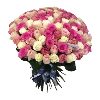 Букет из 101 разноцветной розы — Цветы SFlower – доставка цветочных букетов в Хабаровске. У нас цветы можно купить или заказать с доставкой круглосуточно — 