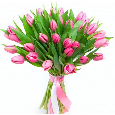 Букет розовых тюльпанов — Цветы SFlower – доставка цветочных букетов в Хабаровске. У нас цветы можно купить или заказать с доставкой круглосуточно — 423