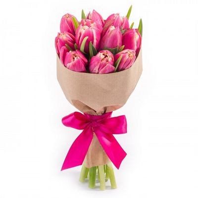 Букет розовых тюльпанов в упаковке