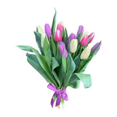 Букет из 15 тюльпанов нежный  микс — Цветы SFlower – доставка цветочных букетов в Хабаровске. У нас цветы можно купить или заказать с доставкой круглосуточно — 