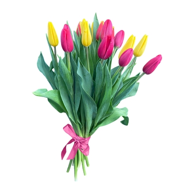Букет из 15 тюльпанов яркий микс — Цветы SFlower – доставка цветочных букетов в Хабаровске. У нас цветы можно купить или заказать с доставкой круглосуточно — 