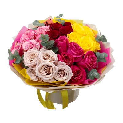 Букет из разноцветных роз  — Цветы SFlower – доставка цветочных букетов в Хабаровске. У нас цветы можно купить или заказать с доставкой круглосуточно — b7b75073