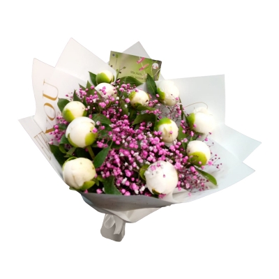 Букет из пионов и гипсофил — Цветы SFlower – доставка цветочных букетов в Хабаровске. У нас цветы можно купить или заказать с доставкой круглосуточно — c640feb4