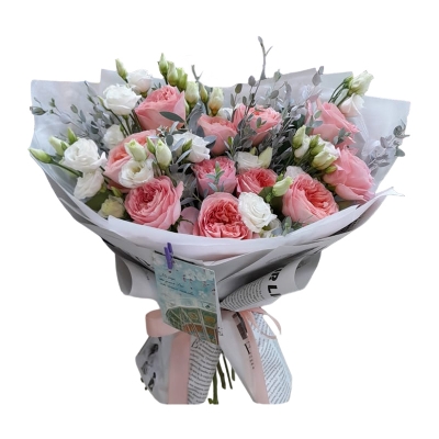 Букет из эустом и пионовидных роз — Цветы SFlower – доставка цветочных букетов в Хабаровске. У нас цветы можно купить или заказать с доставкой круглосуточно — 