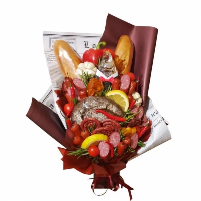 Мужской съедобный букет — Цветы SFlower – доставка цветочных букетов в Хабаровске. У нас цветы можно купить или заказать с доставкой круглосуточно — 