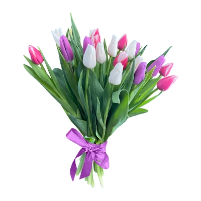 Букет из 25 тюльпанов нежный микс — Цветы SFlower – доставка цветочных букетов в Хабаровске. У нас цветы можно купить или заказать с доставкой круглосуточно — 