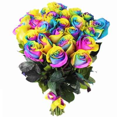 Букет из радужных роз — Цветы SFlower – доставка цветочных букетов в Хабаровске. У нас цветы можно купить или заказать с доставкой круглосуточно — 