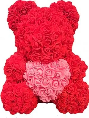 Красный мишка из роз с сердцем — Цветы SFlower – доставка цветочных букетов в Хабаровске. У нас цветы можно купить или заказать с доставкой круглосуточно — 
