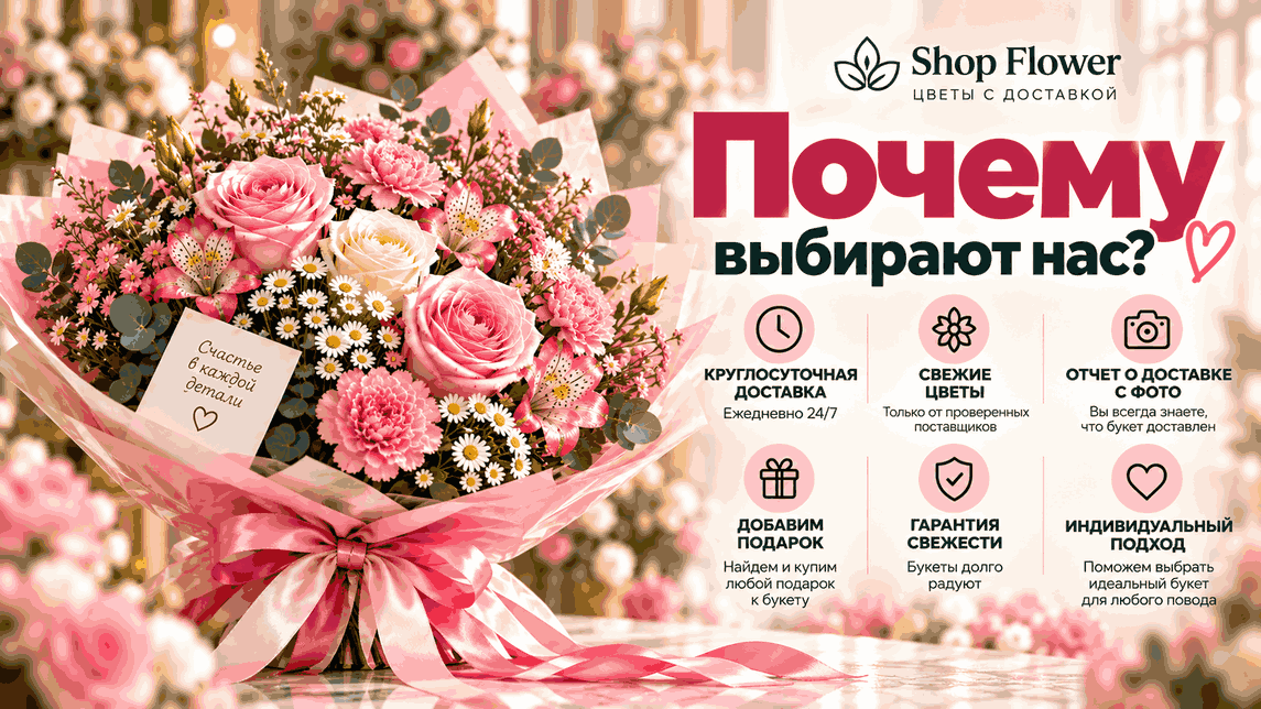 Преимущества заказа цветов в Sflower